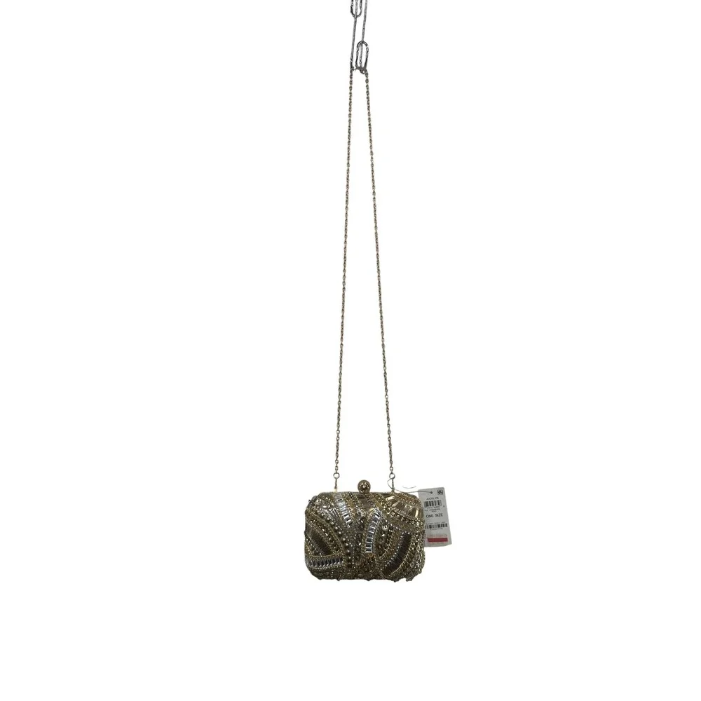 JOCELYN Embellished Gold Silver Beaded Clutch Evening Bag Chain‎ Strap INC